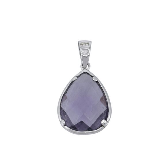 Vintage Sterling Silver 925 Purple Faceted Glass Teardrop Pendant - Picture 4 of 6